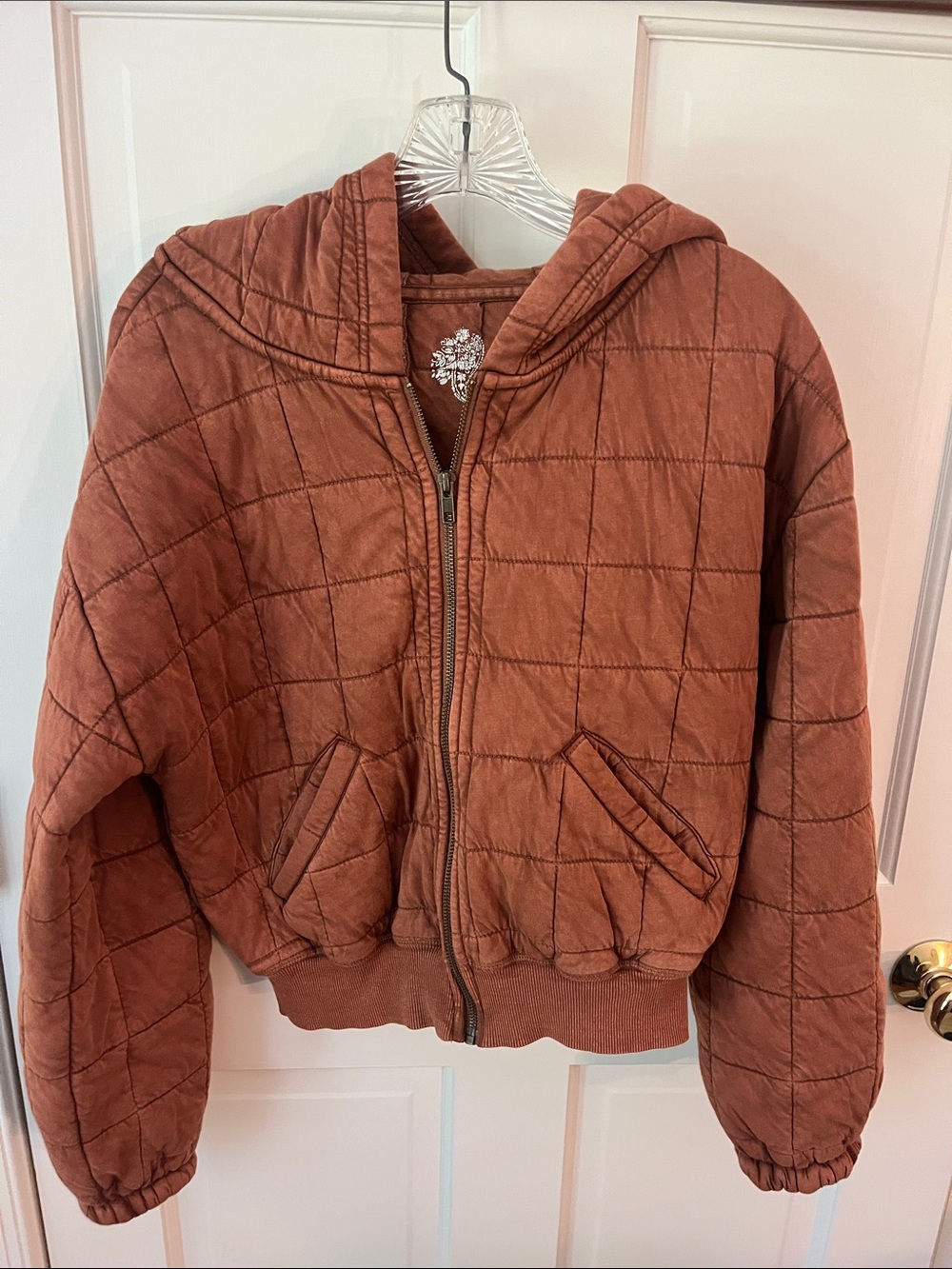 Anthropologie Quilted Hooded Jacket in Rust